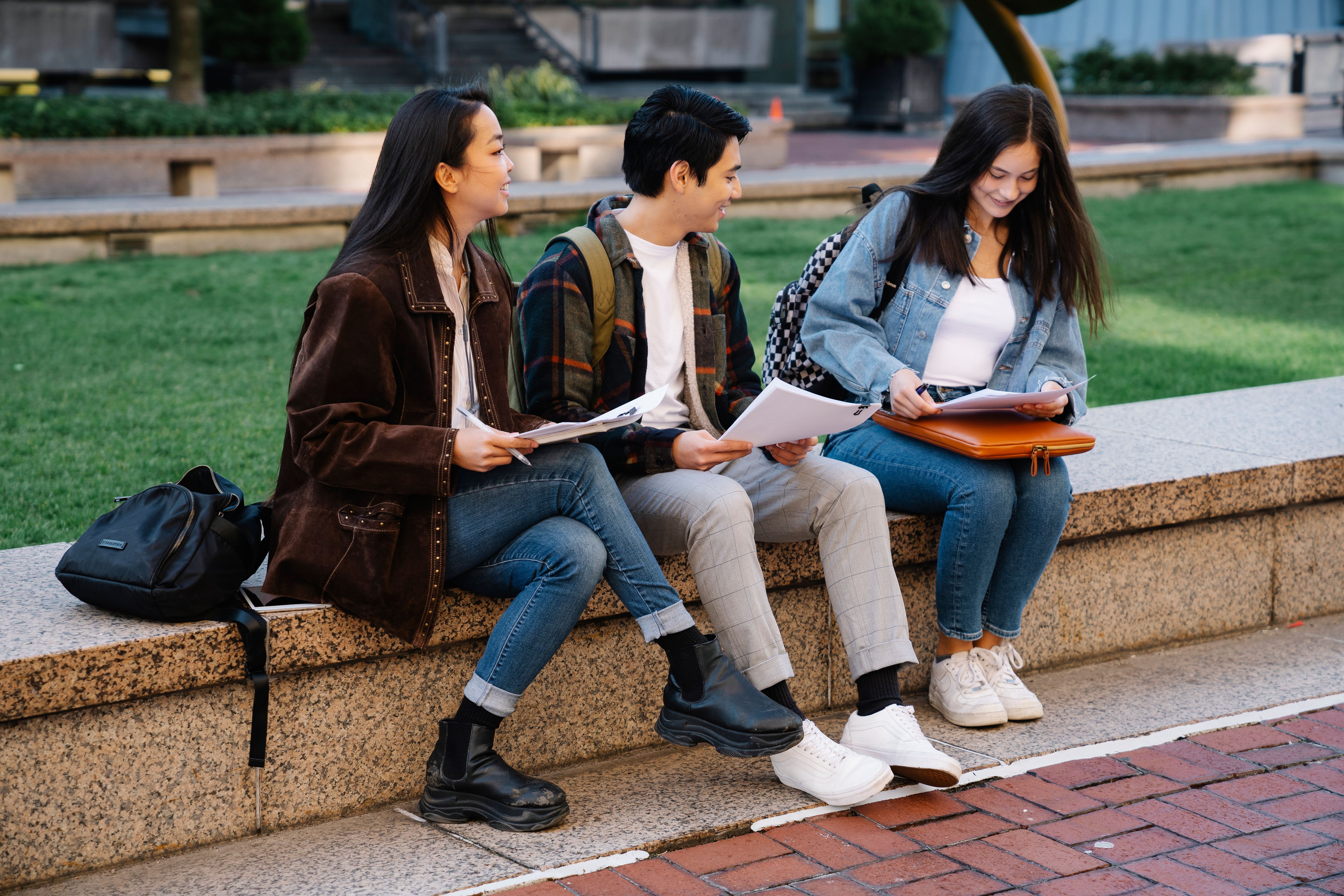 Three students on campus